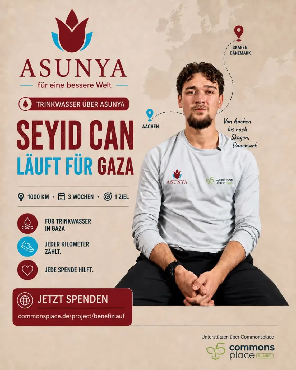 1000 km charity run for drinking water in Gaza
